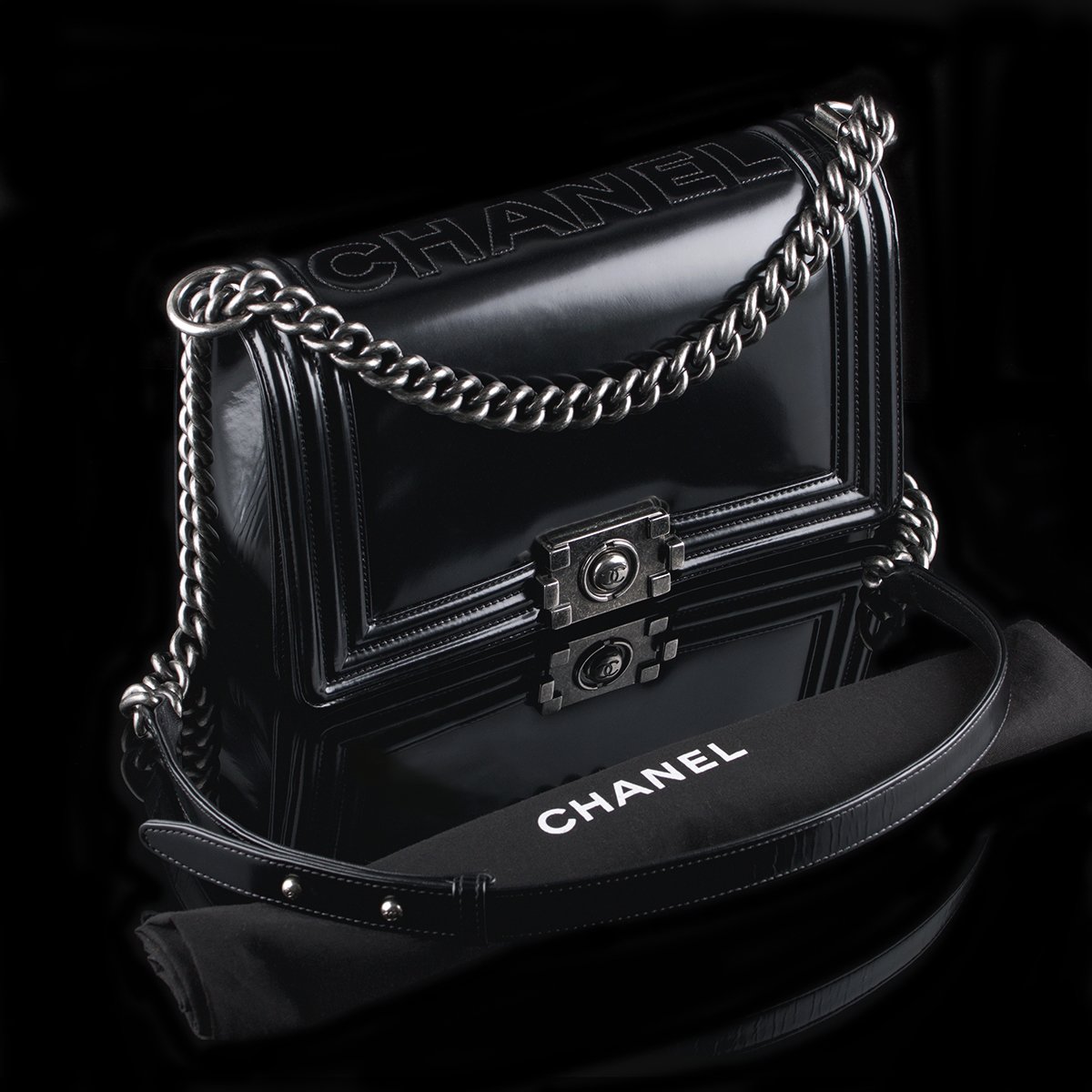 SOLD! Chanel Boy Medium Black Calfskin Ruthenium Hardware - Classic390