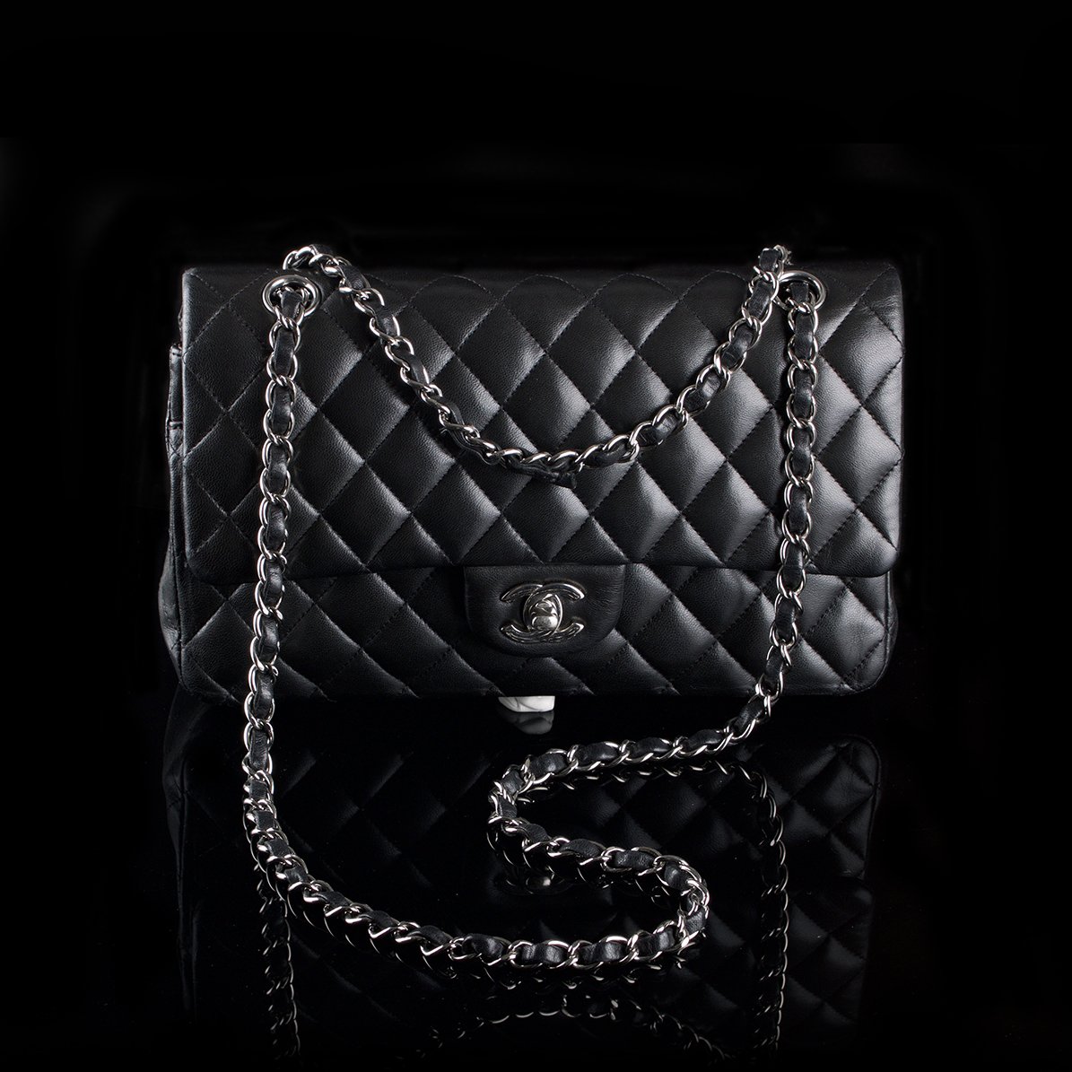 SOLD! Chanel Medium Double Flap Black Quilted Lambskin - Classic390